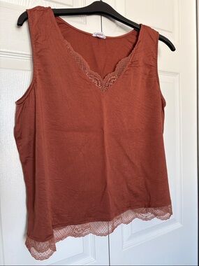Tribal Rust Lace Trim V-Neck Camisole